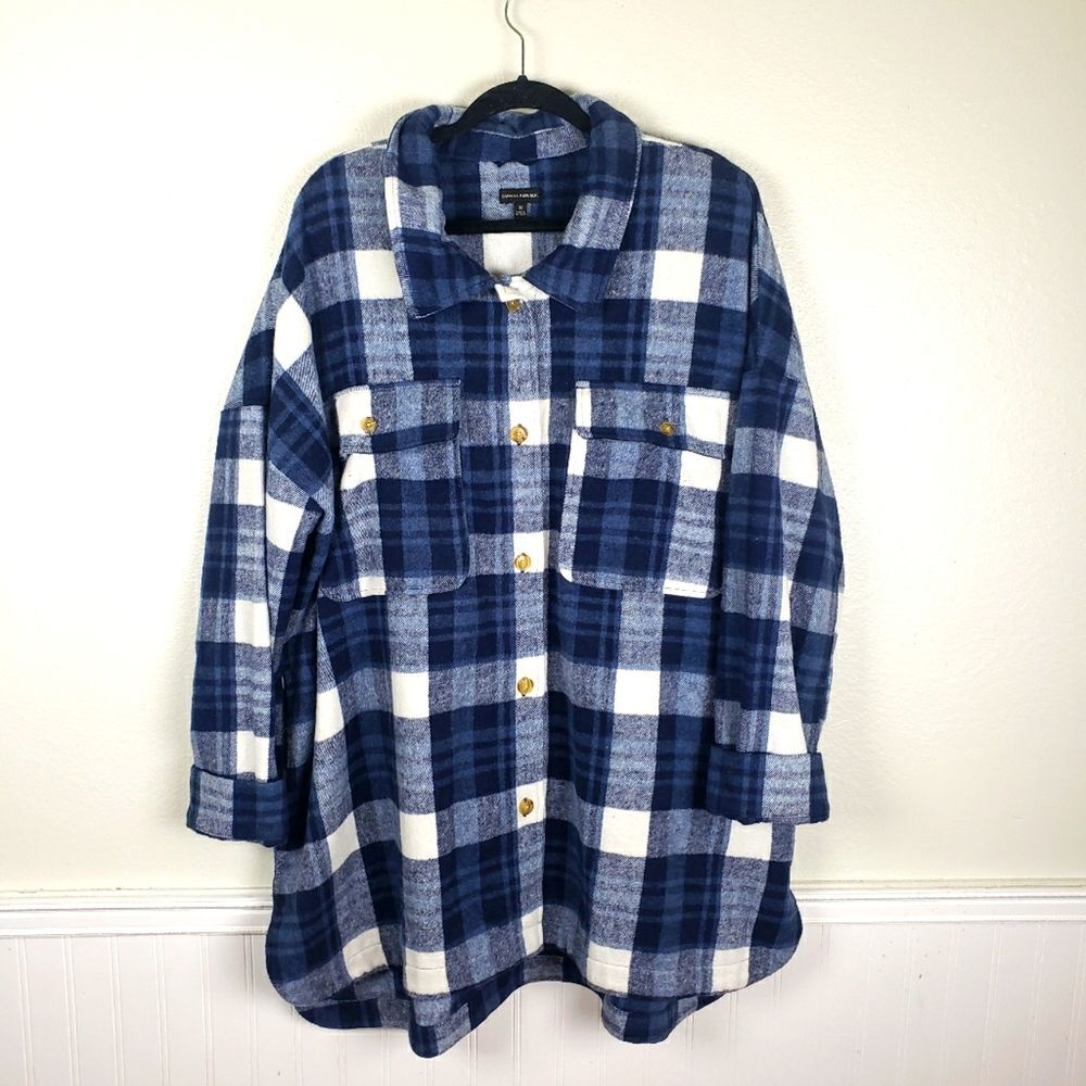 Men's Plus Size Banana Republic Blue Plaid Flannel Button Up Shirt Size 3X